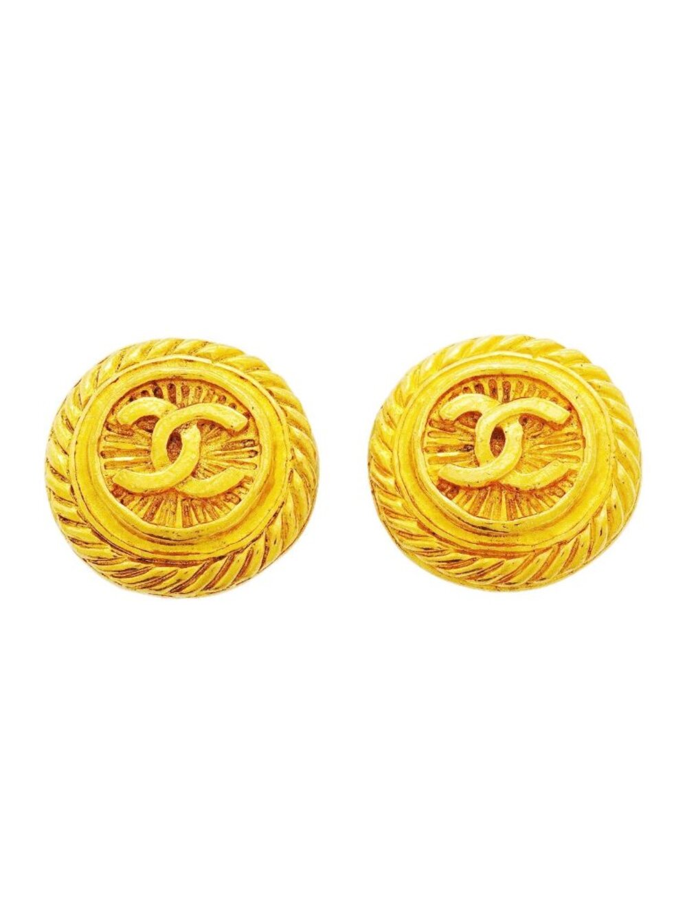 Chanel Earrings Vintage CC Logo Round Circle Gold Plated